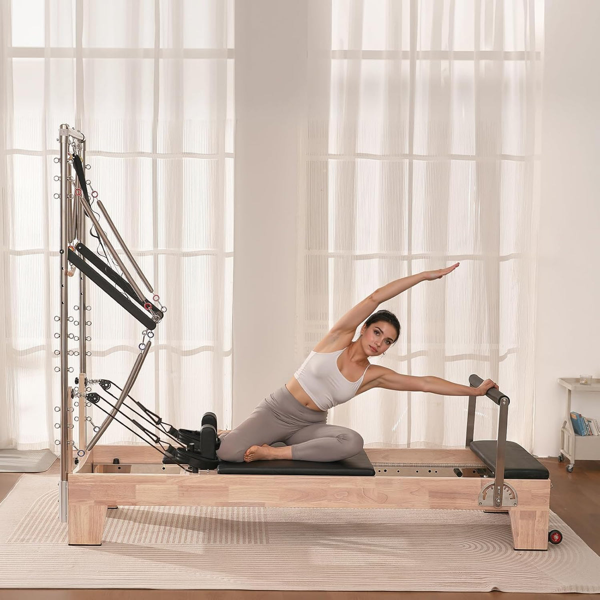 Pilates Reformer, Wooden Pilates Machine for Home Gym Studio, Strength Training Workout Equipment with Dual Resistance, Reformer Box, Jump Board, for Advanced Users and Beginners, up to 400 LBS