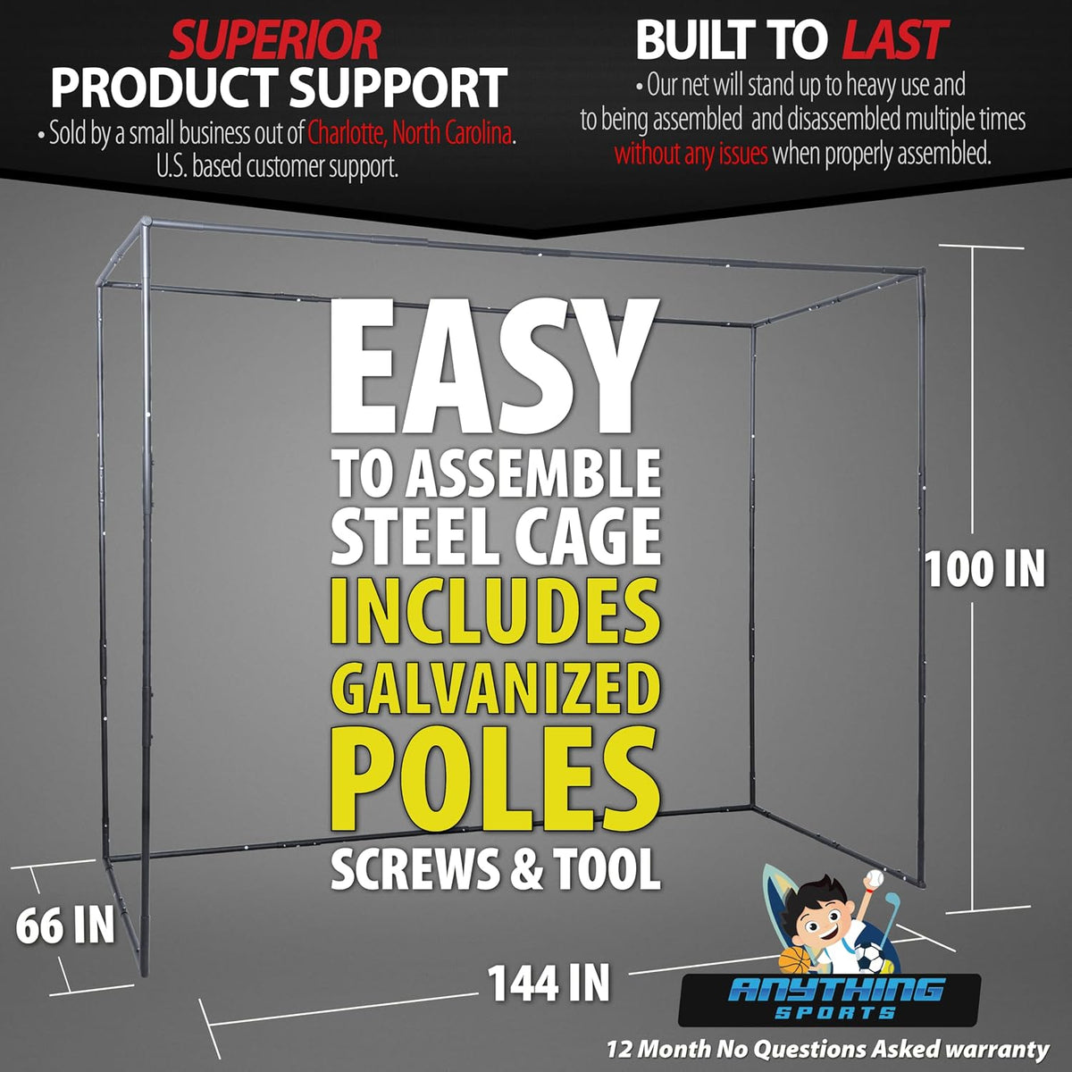 Complete Golf Simulator Enclosure Package – 4K-Ready Impact Screen with Blackout Cage, Projector Mount, Frame Poles, Side Shank Nets | Indoor & Garage Practice | Easy Setup | 12-Month Warranty