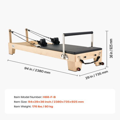 Pilates Reformer Machine, Wooden Pilates Workout Equipment for Home Gym Studio Use, Pilates Bed with Dual Resistance- Spring & Cord, Reformer Set with Sitting Box, up to 400 LBS