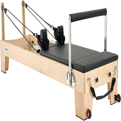 Pilates Reformer Machine, Wooden Pilates Workout Equipment for Home Gym Studio Use, Pilates Bed with Dual Resistance- Spring & Cord, Reformer Set with Sitting Box, up to 400 LBS