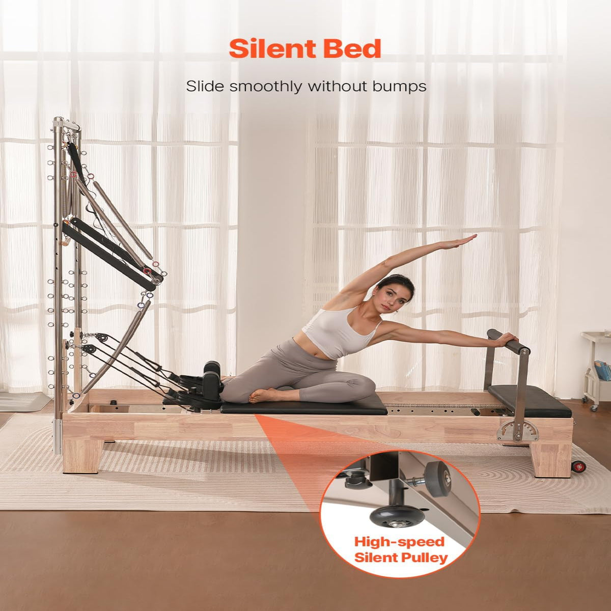 Pilates Reformer, Wooden Pilates Machine for Home Gym Studio, Strength Training Workout Equipment with Dual Resistance, Reformer Box, Jump Board, for Advanced Users and Beginners, up to 400 LBS