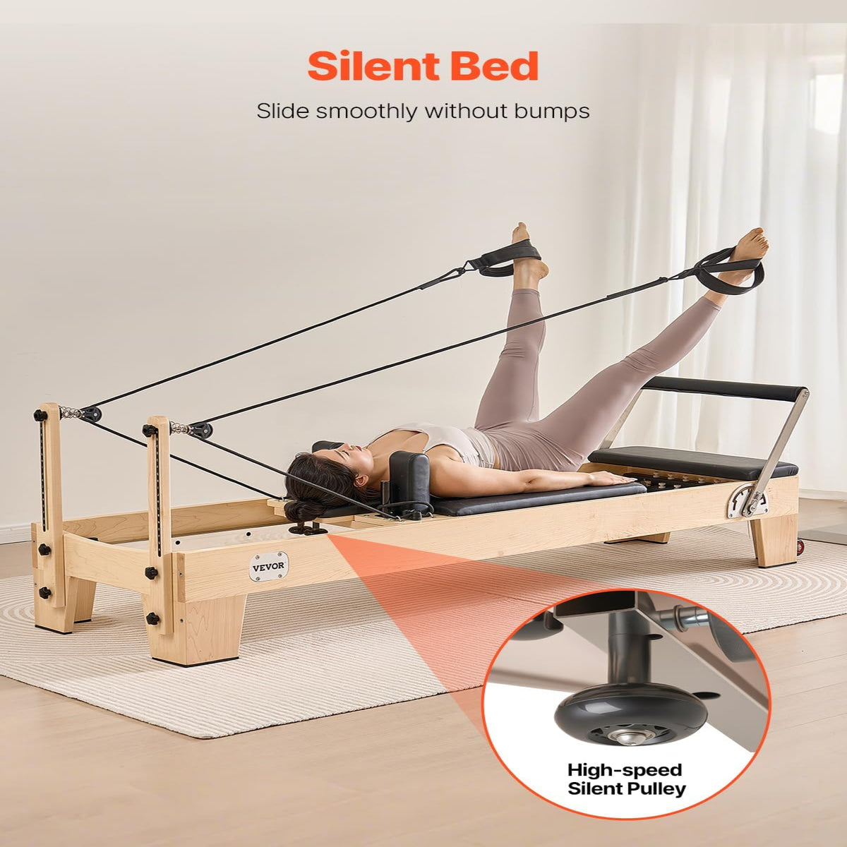 Pilates Reformer Machine, Wooden Pilates Workout Equipment for Home Gym Studio Use, Pilates Bed with Dual Resistance- Spring & Cord, Reformer Set with Sitting Box, up to 400 LBS
