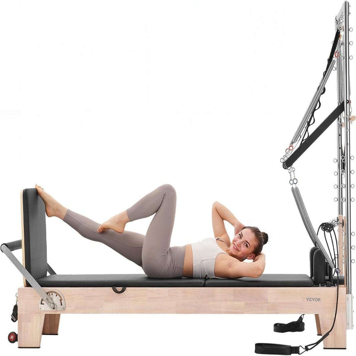 Pilates Reformer, Wooden Pilates Machine for Home Gym Studio, Strength Training Workout Equipment with Dual Resistance, Reformer Box, Jump Board, for Advanced Users and Beginners, up to 400 LBS