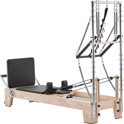 Pilates Reformer, Wooden Pilates Machine for Home Gym Studio, Strength Training Workout Equipment with Dual Resistance, Reformer Box, Jump Board, for Advanced Users and Beginners, up to 400 LBS