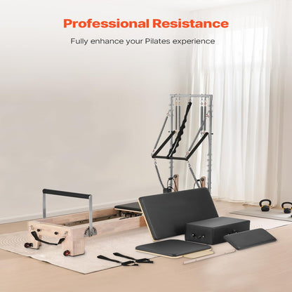 Pilates Reformer, Wooden Pilates Machine for Home Gym Studio, Strength Training Workout Equipment with Dual Resistance, Reformer Box, Jump Board, for Advanced Users and Beginners, up to 400 LBS
