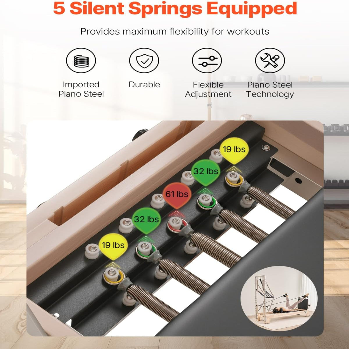 Pilates Reformer, Wooden Pilates Machine for Home Gym Studio, Strength Training Workout Equipment with Dual Resistance, Reformer Box, Jump Board, for Advanced Users and Beginners, up to 400 LBS