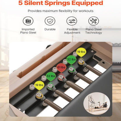 Pilates Reformer, Wooden Pilates Machine for Home Gym Studio, Strength Training Workout Equipment with Dual Resistance, Reformer Box, Jump Board, for Advanced Users and Beginners, up to 400 LBS